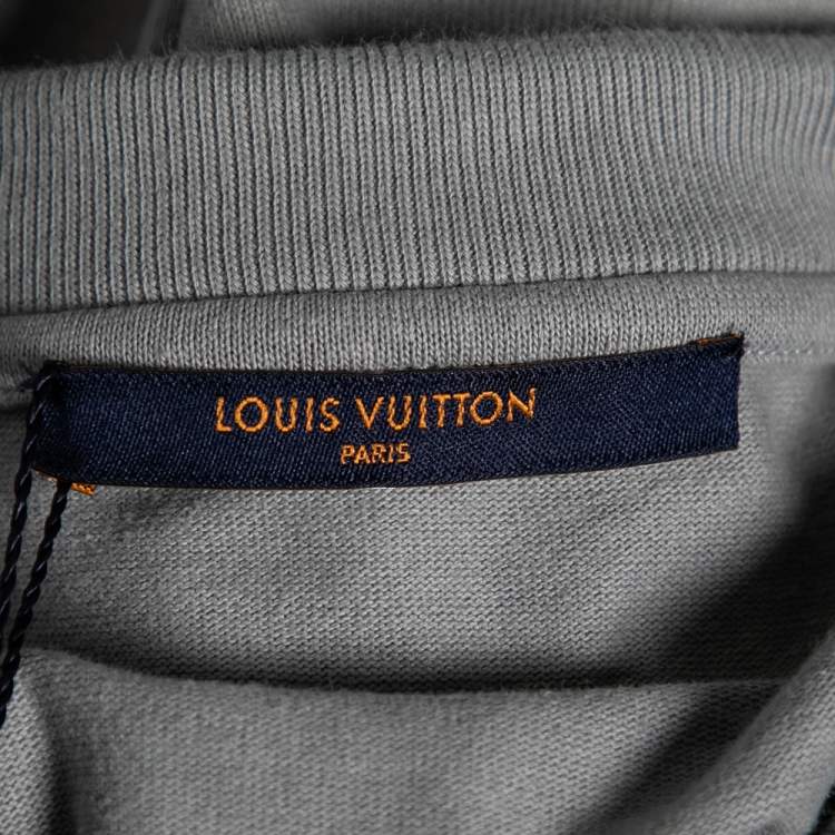 مملوكة مسبقًا Louis Vuitton Grey Cotton Padded Embroidered Plastron Crew Neck T-Shirt XL