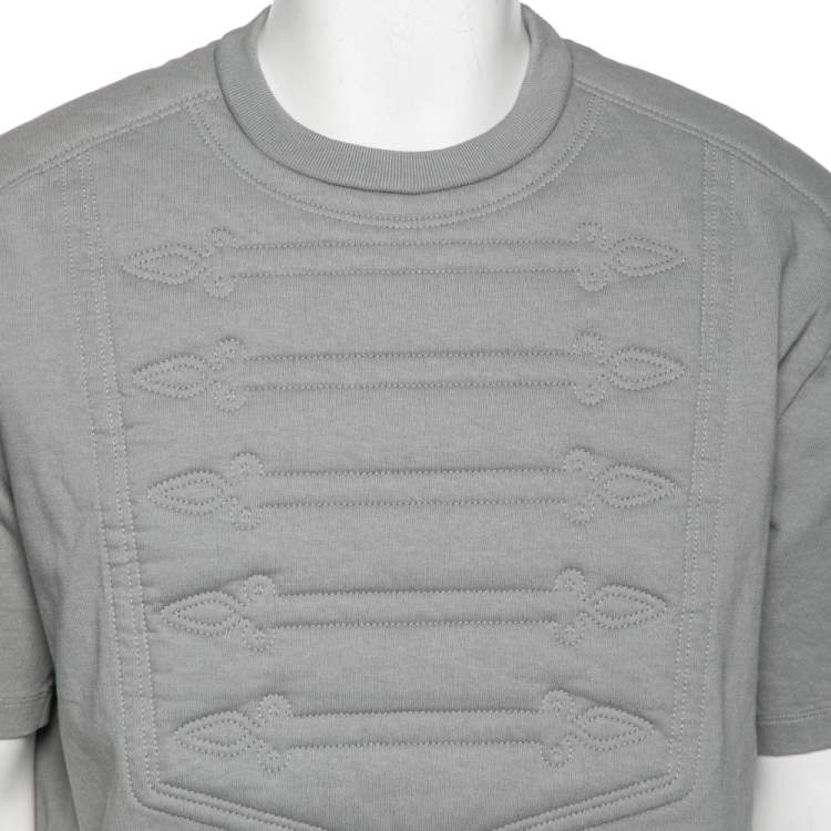 مملوكة مسبقًا Louis Vuitton Grey Cotton Padded Embroidered Plastron Crew Neck T-Shirt XL