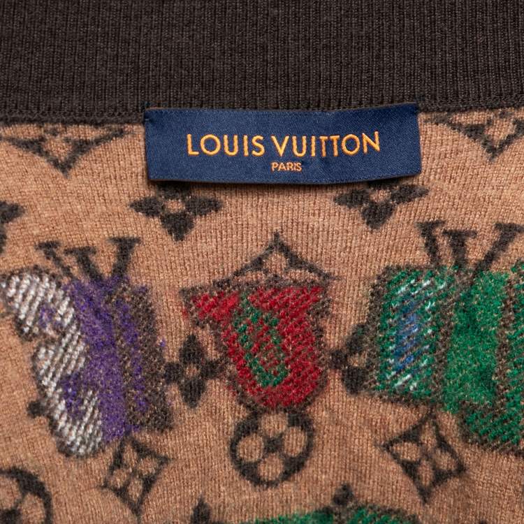 Pre Owned Louis Vuitton x NBA Brown Monogram Jacquard Wool Zip Front Jacquard XL
