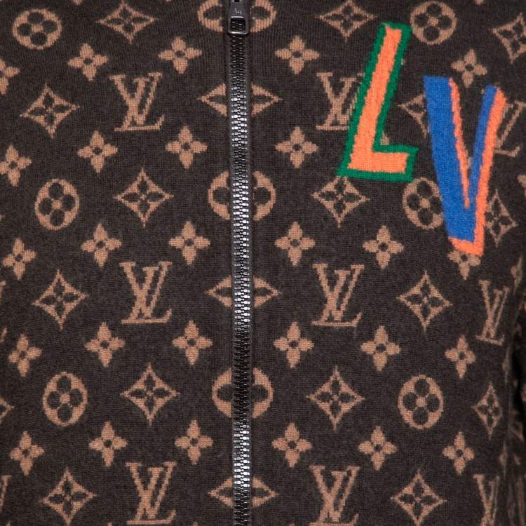 Pre Owned Louis Vuitton x NBA Brown Monogram Jacquard Wool Zip Front Jacquard XL