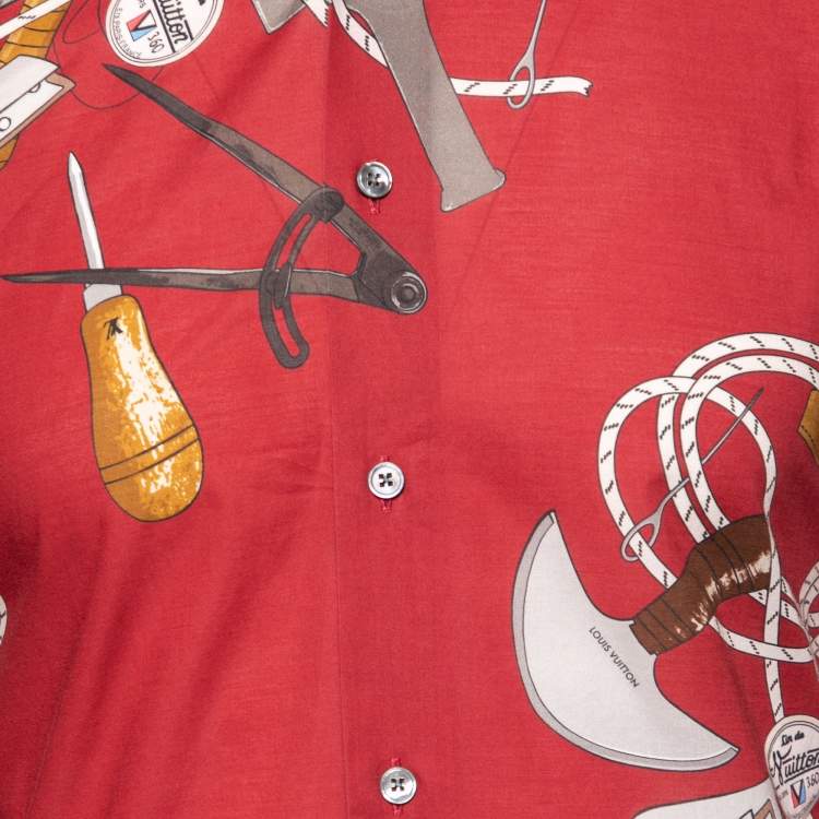 Pre Owned Louis Vuitton Red Tools Printed Cotton Button Front Shirt M
