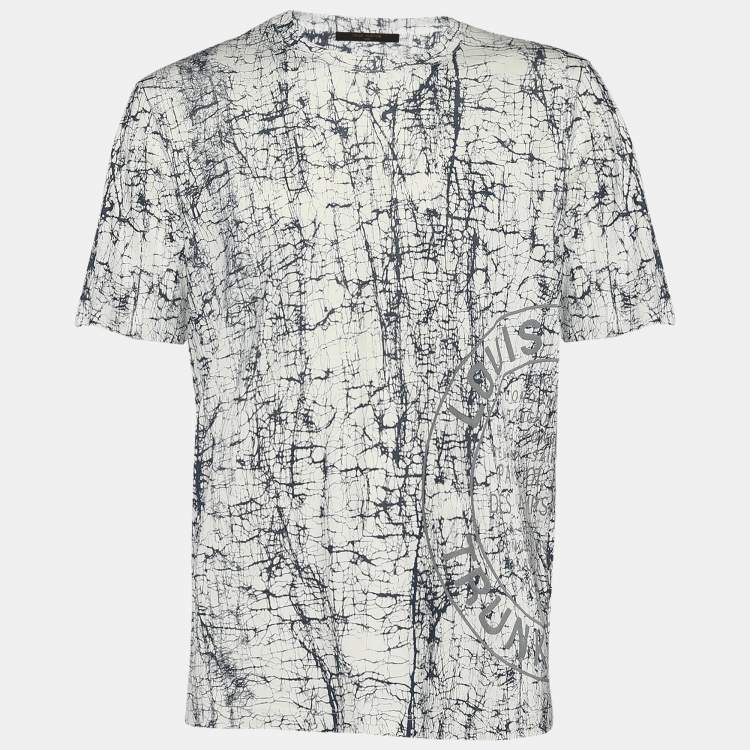 Pre Owned Louis Vuitton White Cracked Print Jersey T-Shirt XL