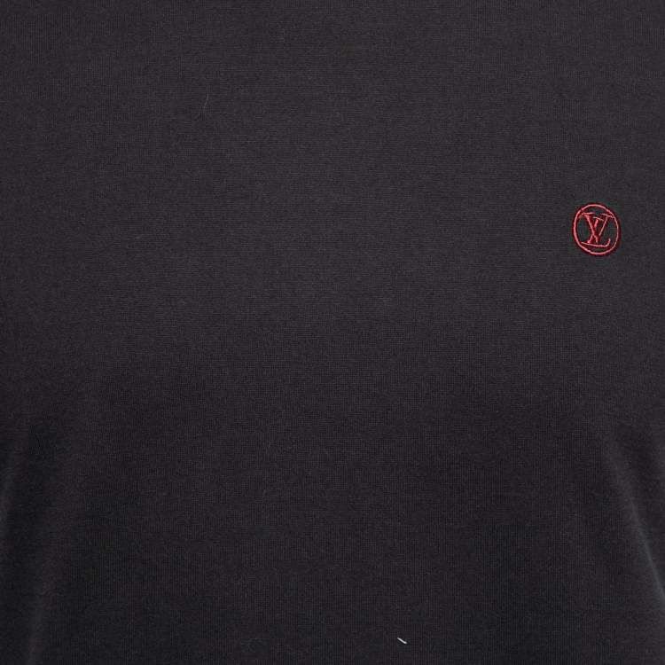 Pre Owned Louis Vuitton Black Cotton Logo Embroidered Short Sleeve T-Shirt S