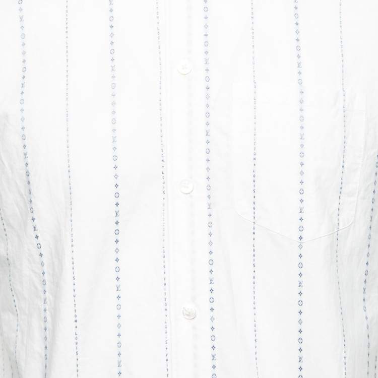 Pre Owned Louis Vuitton White Cotton Logo Embroidered Button Front Shirt L