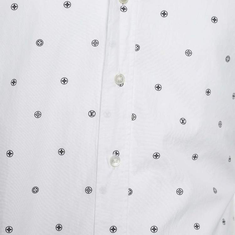 Pre Owned Louis Vuitton White Monogram Print Cotton Short Sleeve Shirt M
