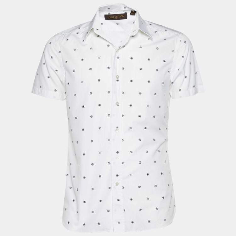 Pre Owned Louis Vuitton White Monogram Print Cotton Short Sleeve Shirt M