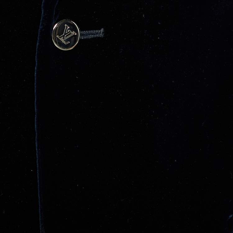 Pre Owned Louis Vuitton Navy Blue Velvet Button Front Blazer M