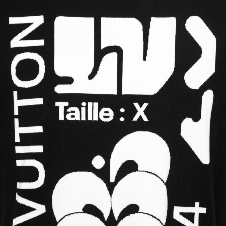 Pre Owned Louis Vuitton Black Cotton Graphic Intarsia Crew Neck T-Shirt L