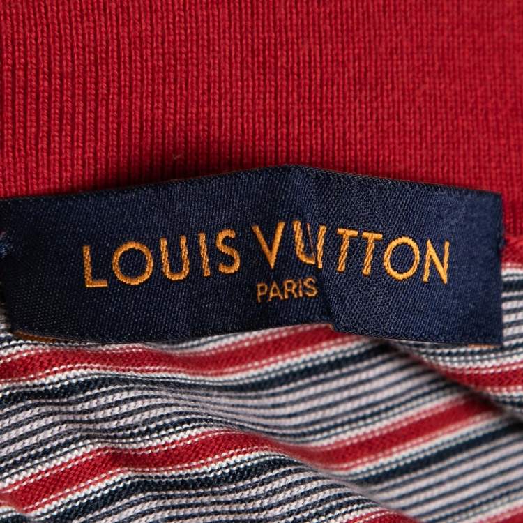 Pre Owned Louis Vuitton Red Striped Cotton Zip Polo T-Shirt 4XL