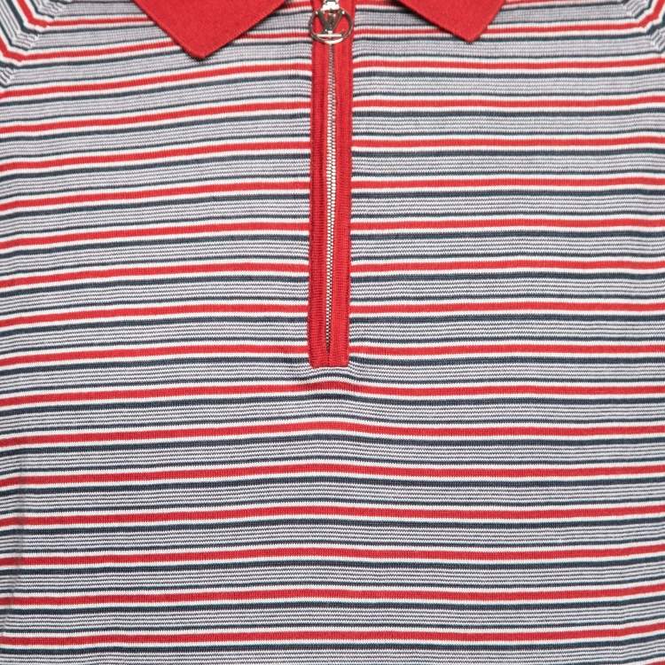 Pre Owned Louis Vuitton Red Striped Cotton Zip Polo T-Shirt 4XL