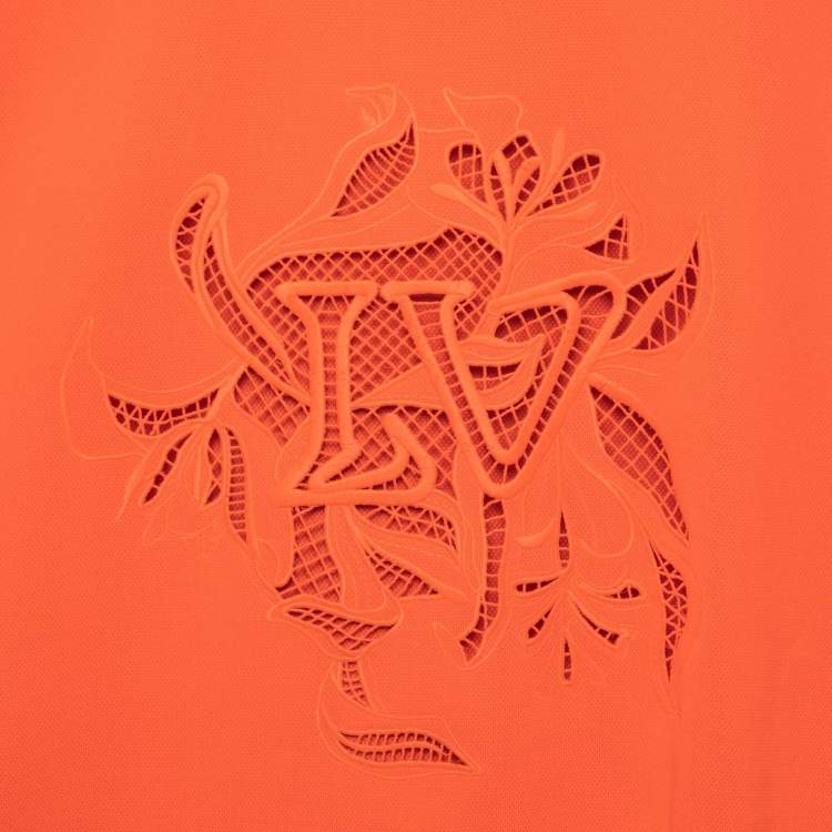 Pre Owned Louis Vuitton Orange Jersey Embroidered Short Sleeve T-Shirt M