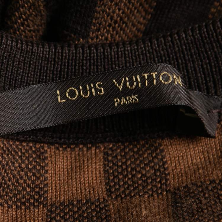 Pre Owned Louis Vuitton Brown Damier Ebene Intarsia Knit Sweater L