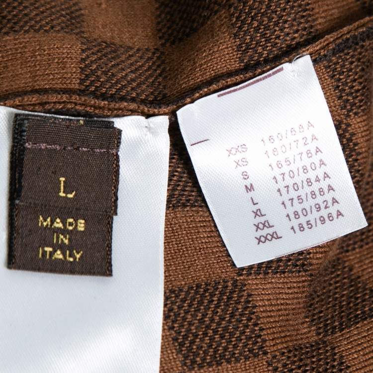 Pre Owned Louis Vuitton Brown Damier Ebene Intarsia Knit Sweater L