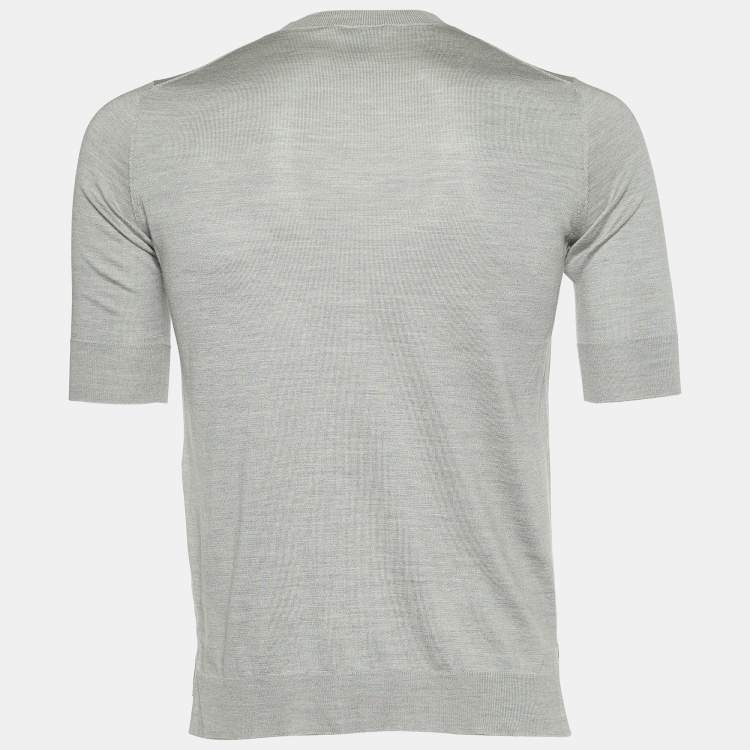 Pre Owned Louis Vuitton Grey Silk & Cotton Knit Logo Detail T-Shirt M 