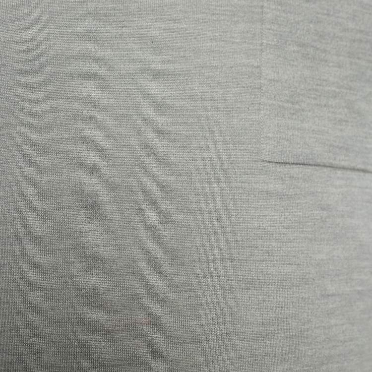 Pre Owned Louis Vuitton Grey Silk & Cotton Knit Logo Detail T-Shirt M 