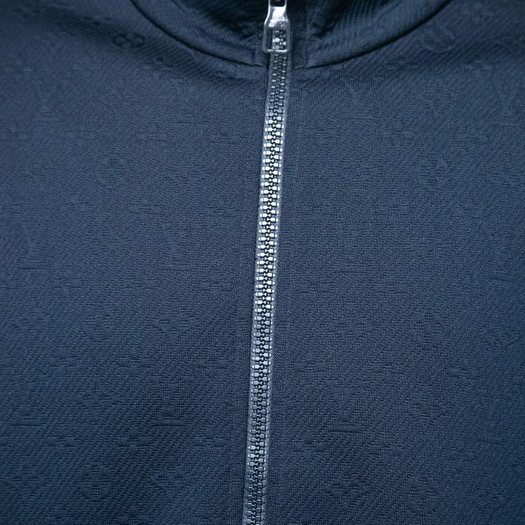 Pre Owned Louis Vuitton Navy Blue Monogram Jacquard  Zip Front Jacket XXL