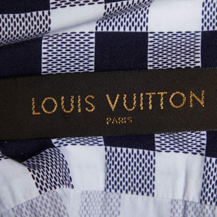 Pre Owned Louis Vuitton Navy Blue Damier Check Print Cotton Long Sleeve Shirt XL