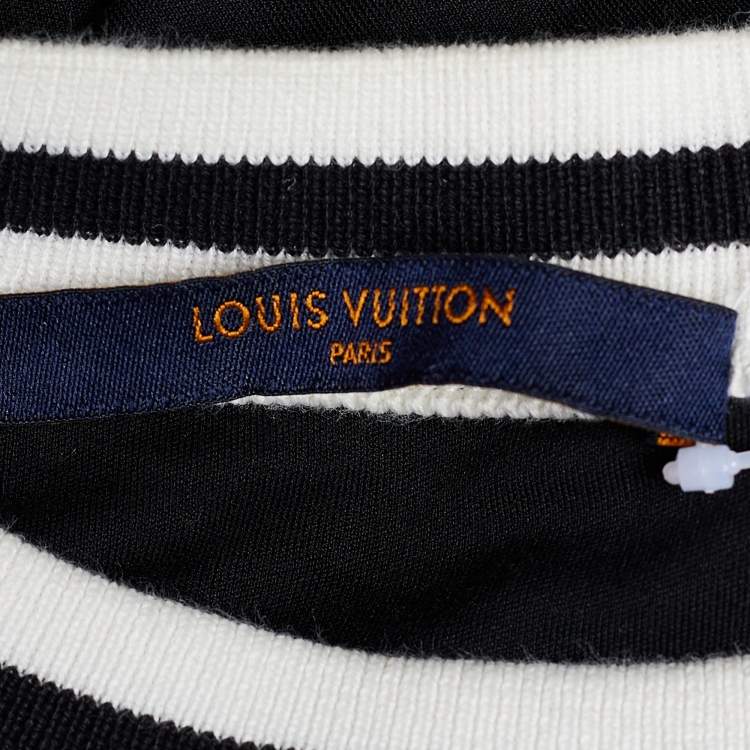 Pre Owned Louis Vuitton Black Upside Down LV Embroidered Cotton Crew Neck T-Shirt XL