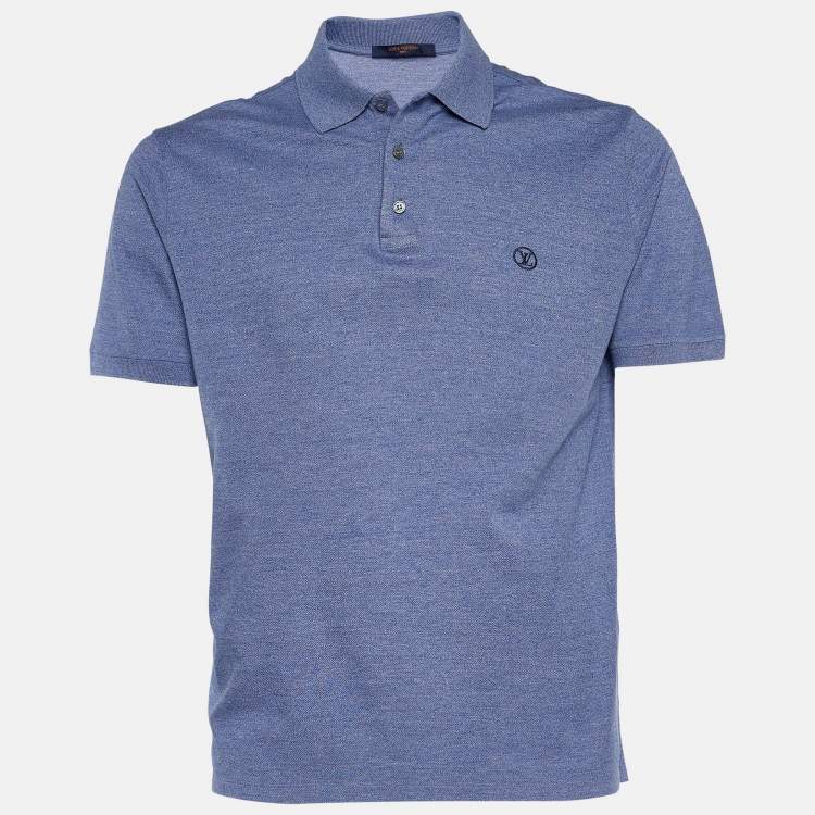 Pre Owned Louis Vuitton Blue Melange Cotton Polo T-Shirt L