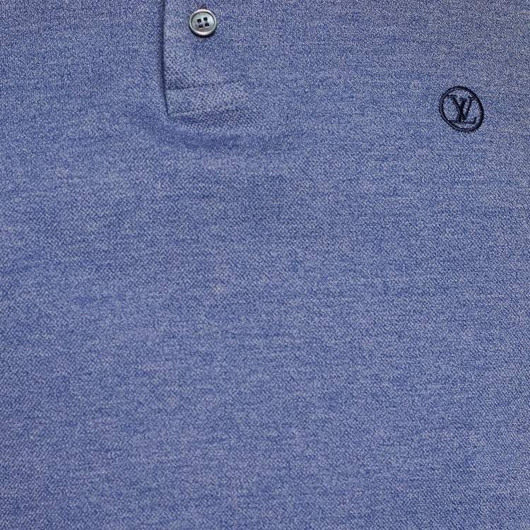 Pre Owned Louis Vuitton Blue Melange Cotton Polo T-Shirt L