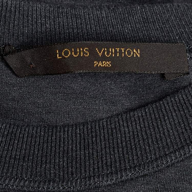 Pre Owned Louis Vuitton Grey Varsity Print Cotton Contrast Patch T-Shirt L