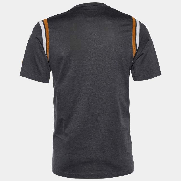 Pre Owned Louis Vuitton Grey Varsity Print Cotton Contrast Patch T-Shirt L