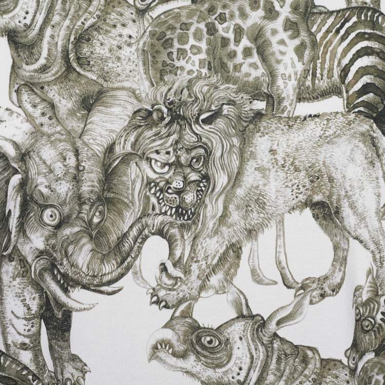 Pre Owned Louis Vuitton x Chapman Brothers Olive Green Animals Print Cotton T-Shirt L