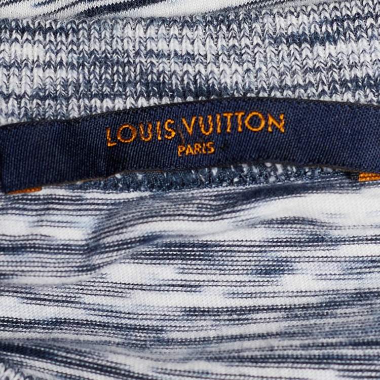 Pre Owned Louis Vuitton Dark Blue Logo Print Striped Cotton Knit T-Shirt XL