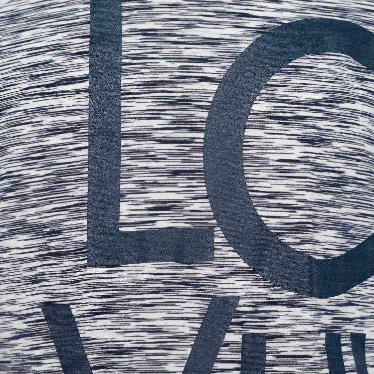 Pre Owned Louis Vuitton Dark Blue Logo Print Striped Cotton Knit T-Shirt XL