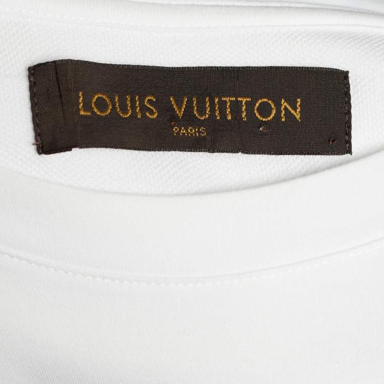 مملوكة مسبقًا Louis Vuitton White Cotton Damier Pocket Detail Crewneck T-Shirt L