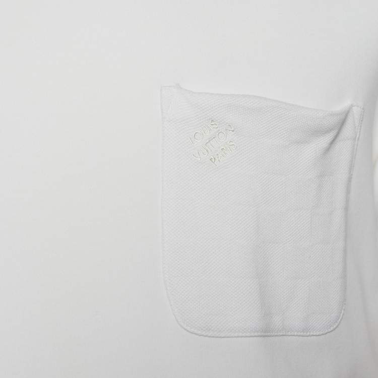 مملوكة مسبقًا Louis Vuitton White Cotton Damier Pocket Detail Crewneck T-Shirt L