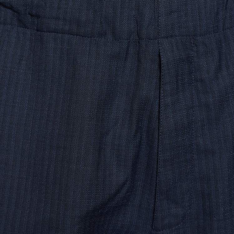 Pre Owned Louis Vuitton Navy Blue Tonal Striped Wool Trousers L/Waist: 33" 