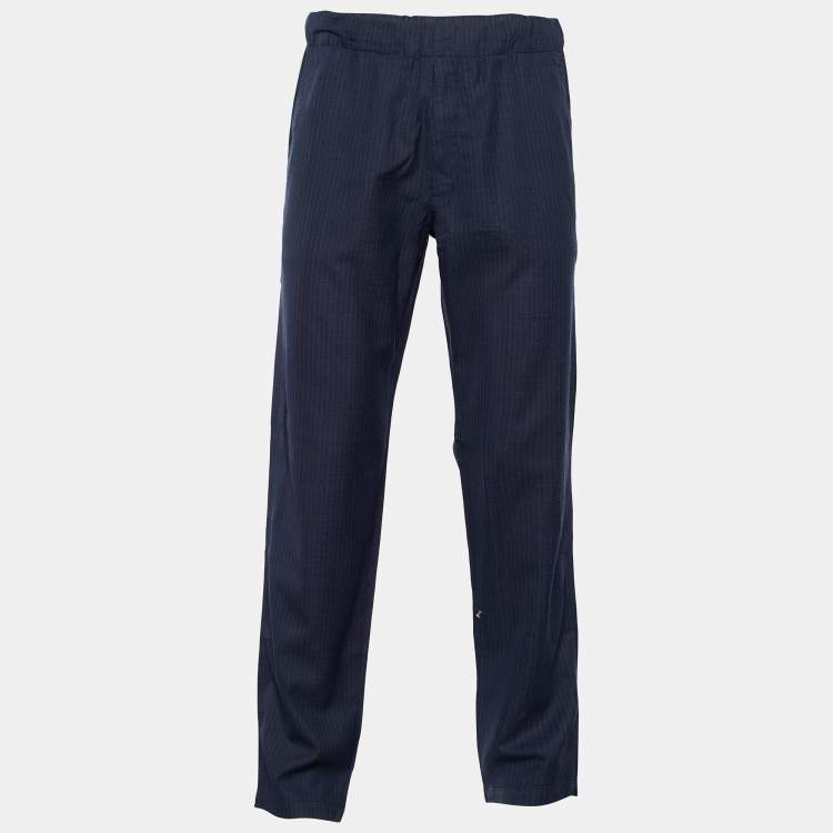 Pre Owned Louis Vuitton Navy Blue Tonal Striped Wool Trousers L/Waist: 33" 