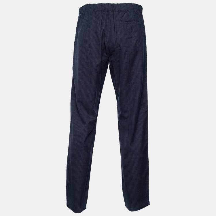 Pre Owned Louis Vuitton Navy Blue Tonal Striped Wool Trousers L/Waist: 33" 