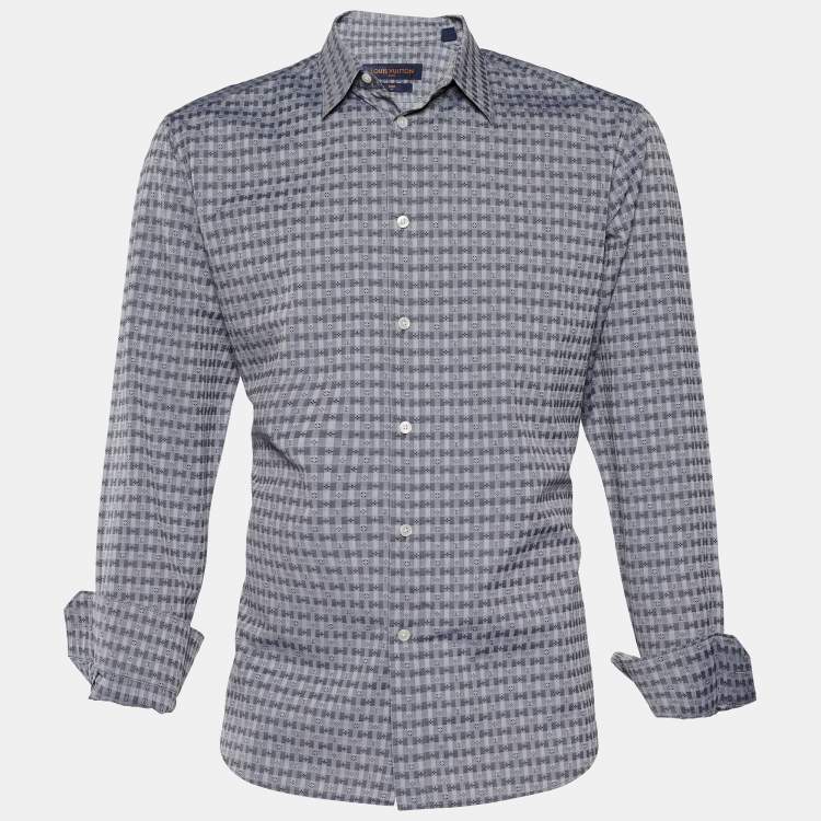 Louis Vuitton Dark Blue Monogram Jacquard Cotton Slim Fit Shirt L