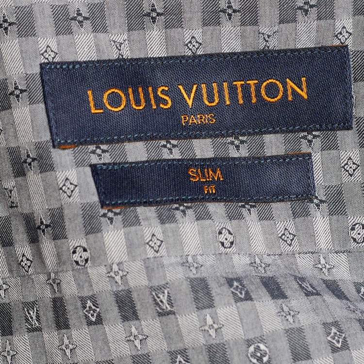 Pre Owned Louis Vuitton Dark Blue Monogram Jacquard Cotton Slim Fit Shirt L