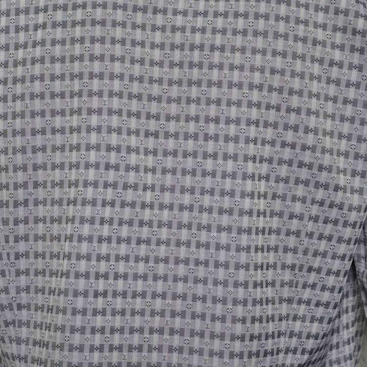 Pre Owned Louis Vuitton Dark Blue Monogram Jacquard Cotton Slim Fit Shirt L