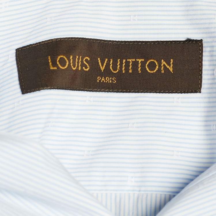 Pre Owned Louis Vuitton Blue Monogram Pattern Striped Cotton Long Sleeve Shirt XL