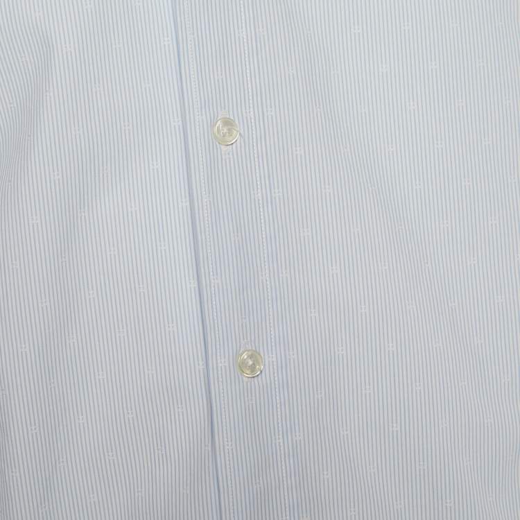 Pre Owned Louis Vuitton Blue Monogram Pattern Striped Cotton Long Sleeve Shirt XL