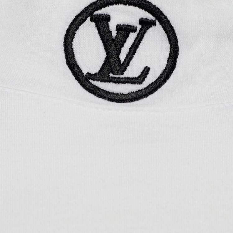 Pre Owned Louis Vuitton White Jersey Logo Embroidered High Neck T-Shirt L