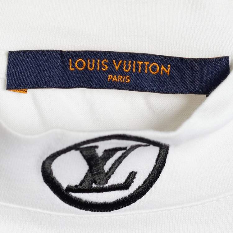 Pre Owned Louis Vuitton White Jersey Logo Embroidered High Neck T-Shirt L