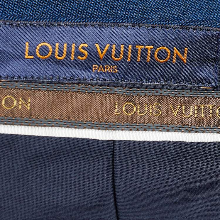 Pre Owned Louis Vuitton Navy Blue Wool Tailored Pants M/Waist - 35"