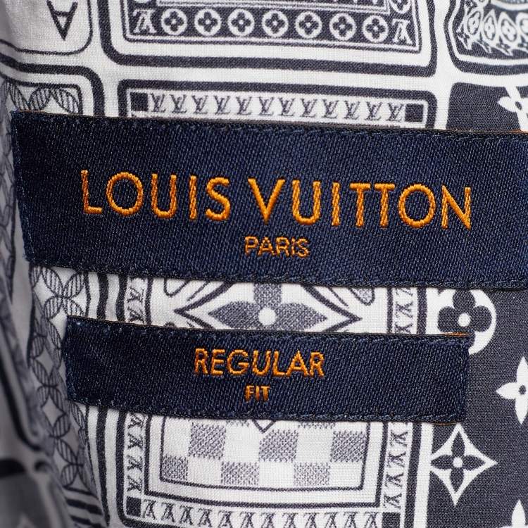 Pre Owned Louis Vuitton Blue LV Cards Print Cotton Regular Fit Shirt XL