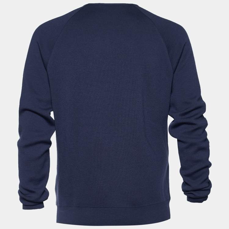 Pre Owned Louis Vuitton Navy Blue Calfskin Paneled Pullover L