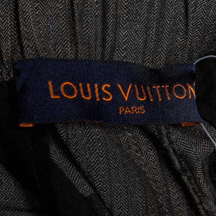 Pre Owned Louis Vuitton Grey Herringbone Wool Elasticized Waist Trousers L
