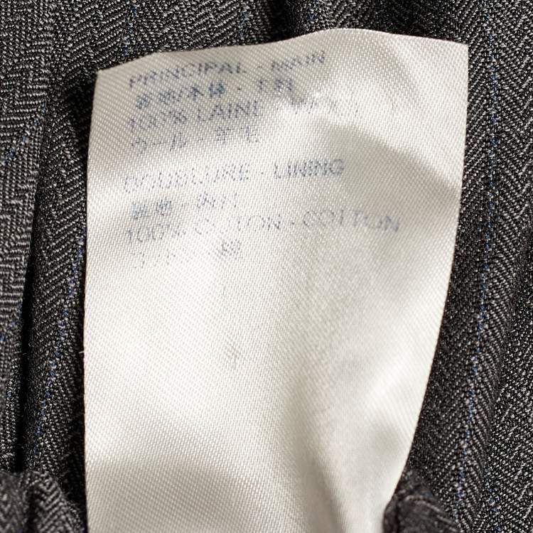 Pre Owned Louis Vuitton Grey Herringbone Wool Elasticized Waist Trousers L