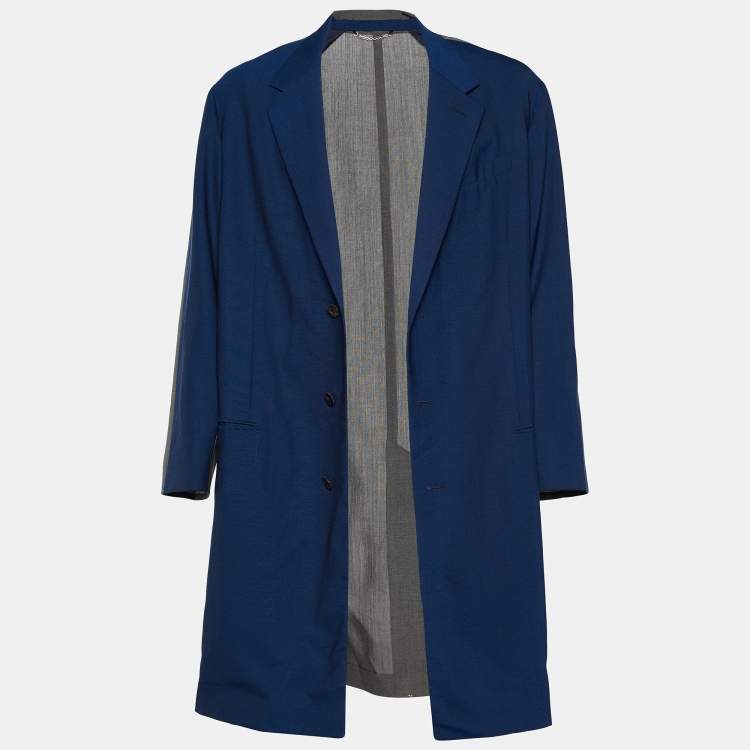 مملوكة مسبقًا Louis Vuitton Blue & Grey Wool Button Front Coat M