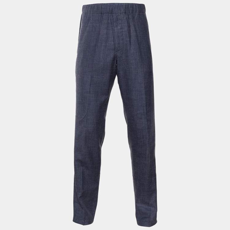 Pre Owned Louis Vuitton Indigo Wool Blend Elasticized Waist Trousers L