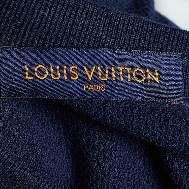 Pre Owned Louis Vuitton Navy Blue Textured Cotton & Silk Knit Jumper L