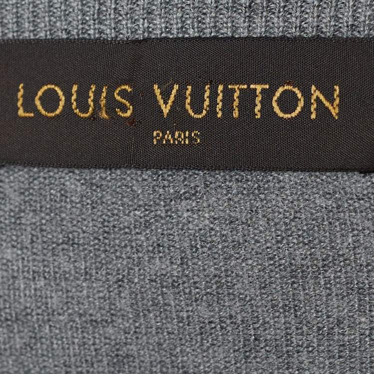 Pre Owned Louis Vuitton Grey Wool & Silk Knit Leather Patch Jumper L